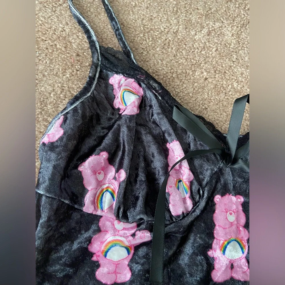NEW Shein Velvet Teddy Bear with Rainbow Print Chemise Mini Dress